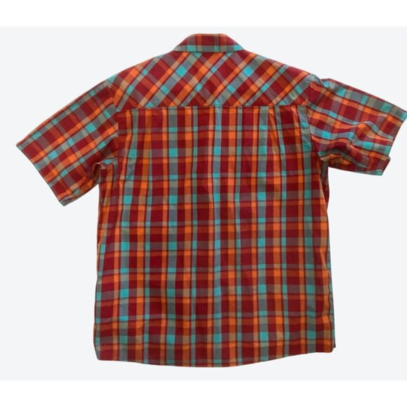 Simms Men's Extra Large Short Sleeve Plaid Fishing Red Orange Mint Green - Picture 5 of 8